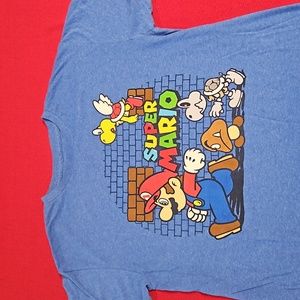 Super Mario blue short sleeve graphic tee XL characters EUC